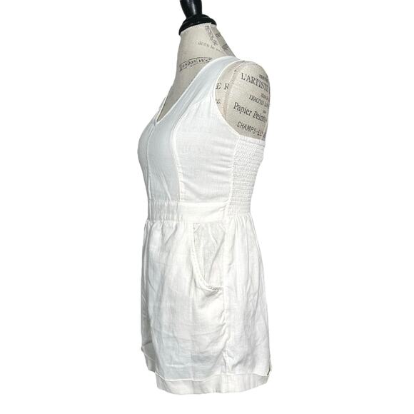 American Eagle | Women | White V-Neck Linen Blend Crossover Short Romper | Small - Picture 4 of 13